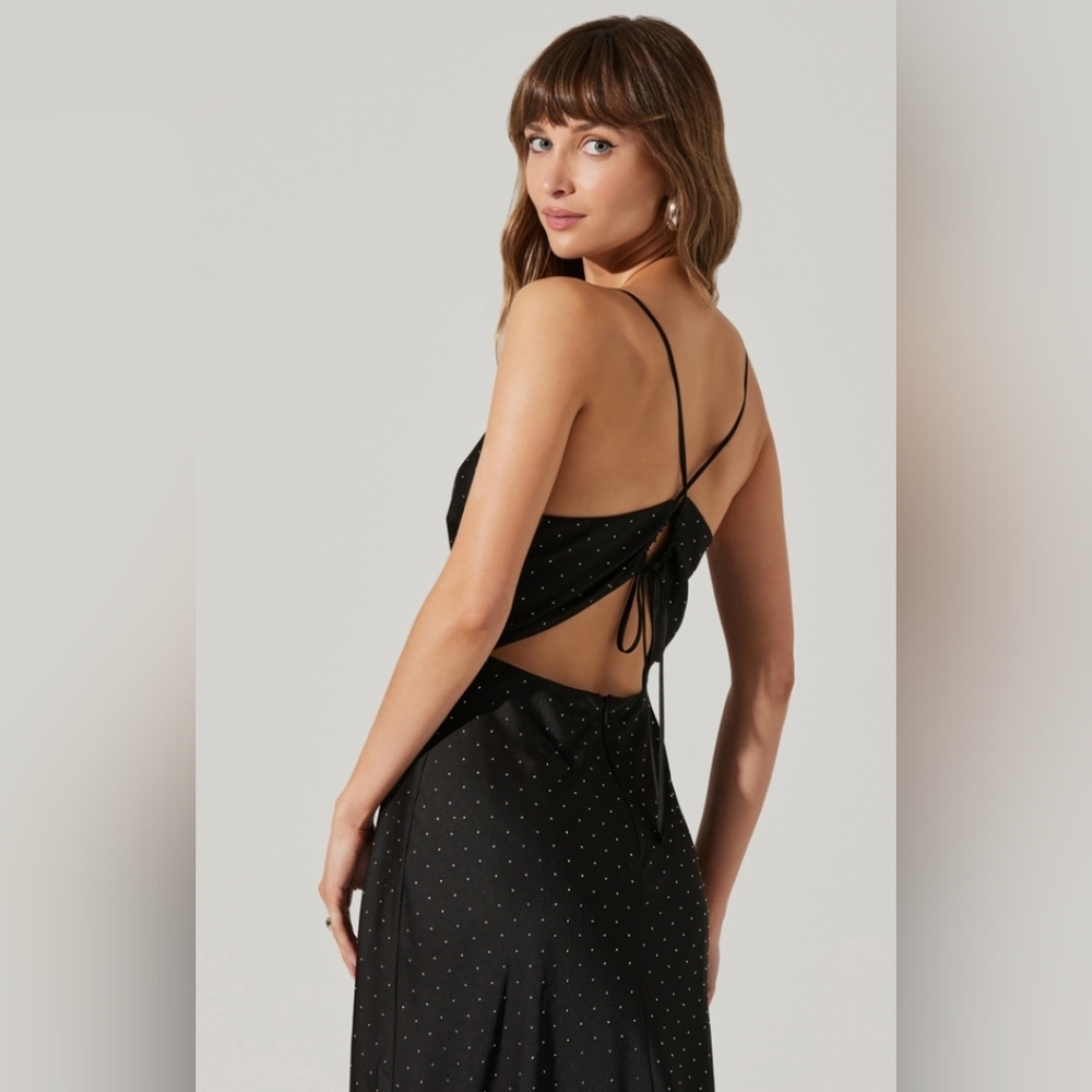 New ASTR the Label Bonney Black Rhinestone Backless Maxi Slip Dress L - Picture 6 of 14